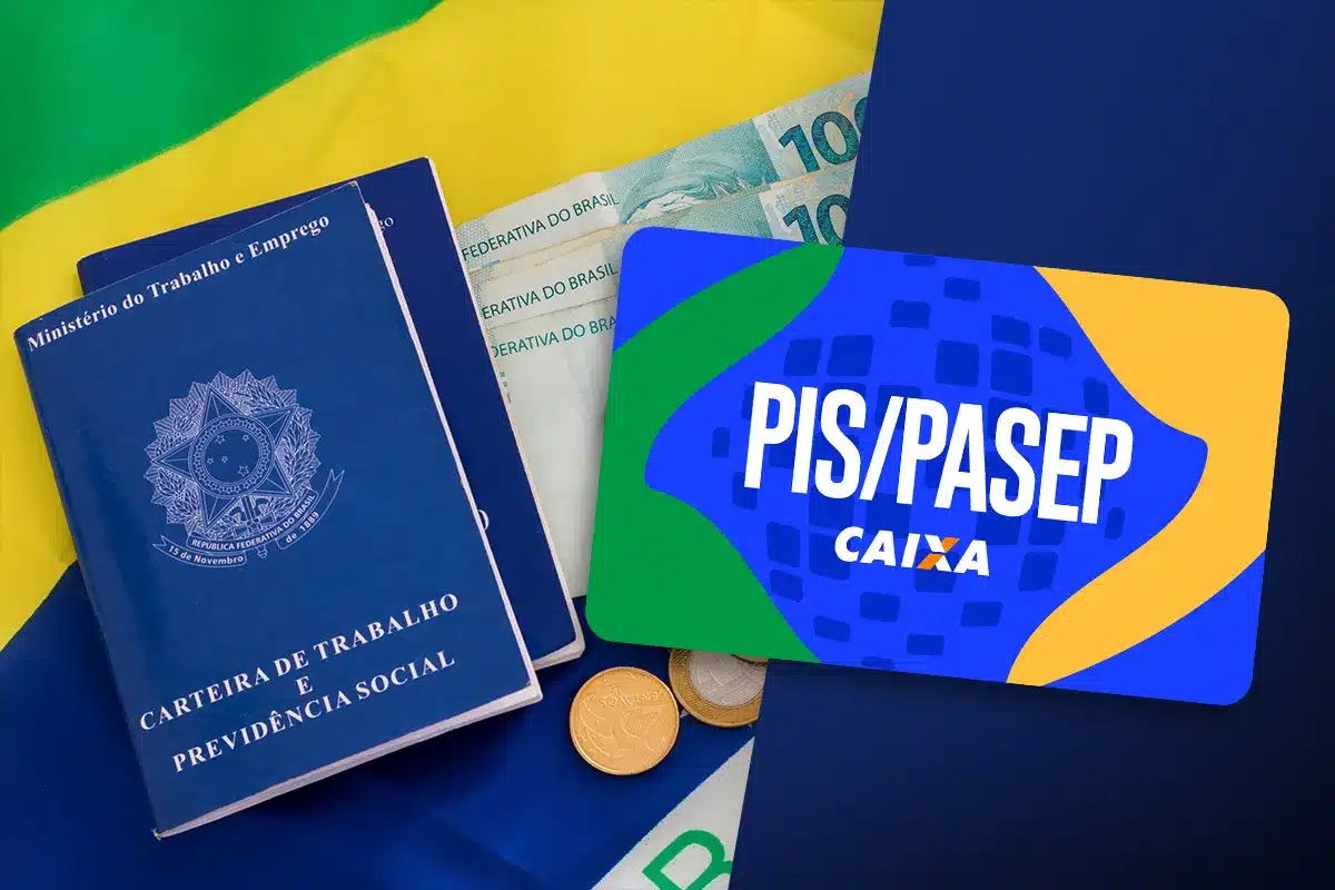 Saque do PIS/Pasep é liberado hoje (16/03) para quem nasceu em fevereiro; valores chegam a R$ 1.621! 2 Carteira de trabalho, cartão do PIS/Pasep e dinheiro em real simbolizando o pagamento do abono salarial para trabalhadores brasileiros.
