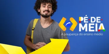 O cartaz da campanha Pé-de-Meia, com o logo e uma imagem de um estudante da EJA, representando o novo calendário de pagamentos de 2026.
