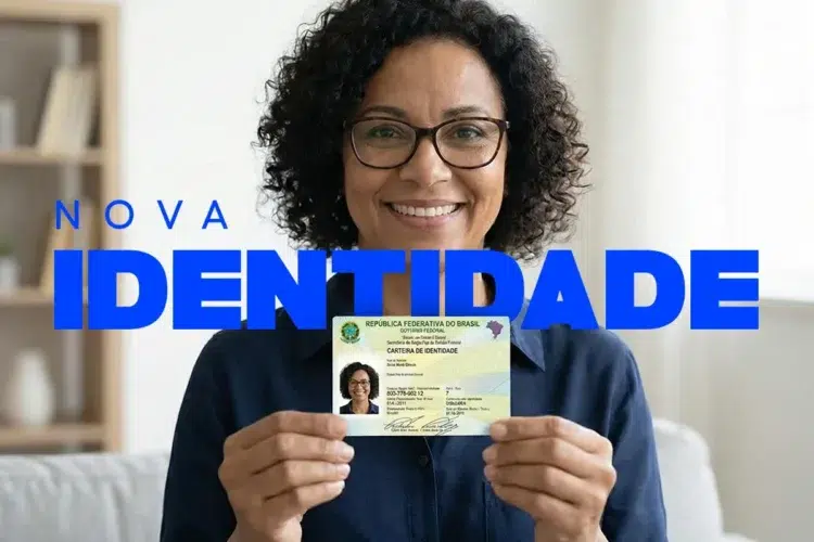 Mulher segura a nova carteira de identidade nacional do Brasil, documento que utiliza o CPF como identificação única.