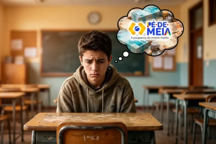 Pé-de-Meia: por que alguns estudantes ainda não receberam o pagamento de R$ 1.000? 1 Estudante preocupado em sala de aula pensando no benefício Pé-de-Meia enquanto aguarda o pagamento de R$ 1.000 do programa para alunos do ensino médio.