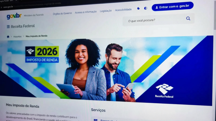 Tela do site da Receita Federal gov.br com banner do Imposto de Renda 2026 — passo a passo para declarar o saque do PIS/Pasep no IR 2026