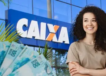 Agência da Caixa Econômica Federal com dinheiro em destaque representando liberação de saque de R$ 6.220