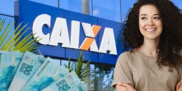 Agência da Caixa Econômica Federal com dinheiro em destaque representando liberação de saque de R$ 6.220