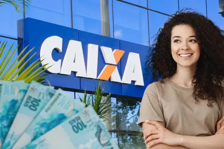 Agência da Caixa Econômica Federal com dinheiro em destaque representando liberação de saque de R$ 6.220