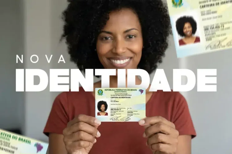Emissão sem custos da nova Carteira de Identidade Nacional: veja como realizar até 20 de abril 1 Mulher negra sorrindo mostra a CIN com foto 3x4, brasão e texto "Nova Identidade" ao fundo