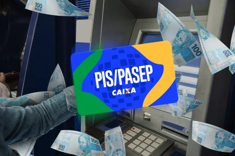 Abono salarial PIS/Pasep 2026: 2 grupos recebem pagamentos nesta semana 2 Cartão PIS/Pasep da Caixa em destaque com notas de R$ 100 caindo ao fundo, representando o pagamento do abono salarial.